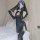 Seductive nun costume set featuring a sexy split-open black dress with sheer veil and gloves, perfect for role play and cospl...
