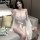 Huanqing sheer lace bodysuit for women, featuring transparent design, delicate lace details, and open-crotch style with hidde...