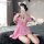 Fluffy pink lounge sleep dress with fluffy cat ears, cozy kawaii lolita pajama set for women, perfect for fall and winter bed...