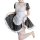 A woman wearing a fantasy romance maid dress, featuring a cute pure-yuri lolita apron outfit inspired by anime cosplay. the d...