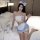 Hot maid costume set - sexy busty backless lingerie outfit for women, featuring lace-trimmed top and skirt with bow headband,...