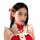 A young woman wears a festive christmas red velvet babydoll dress set, featuring lace details and a bow hair accessory, perfe...