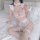 Sexy maid costume for women featuring lace cosplay dress, cute role play outfit with delicate bows and stockings, perfect for...
