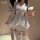 Sexy deep v lace corset set - sheer pearl mesh maid costume with waist-cinching design for women, featuring delicate bows and...