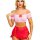 Off-shoulder sheer mesh two-piece nightwear set featuring ruffled edges and a red bow detail, perfect for plus-size women see...