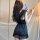 A woman takes a mirror selfie wearing a black mannyqing lace low-cut chemise sleep set, featuring sheer details and ice silk ...