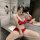Sexy red lace lingerie set featuring a bralette and crotchless panty, perfect for adults seeking elegant design. plus size op...