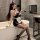 Sexy black leather rabbit girl costume set featuring a maid outfit with stockings and high heels, perfect for seductive bunny...