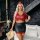 Sexy plus size pu flight attendant costume set featuring a red crop top with buttons, black skirt, cap, and cane, perfect for...