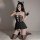 Sexy catwoman sleep dress - lace off-shoulder nightgown & maid costume set for women, featuring black lace with cat ears and ...