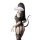 Transparent lace bodysuit featuring open-crotch design, sheer mesh one-piece with matching thigh-high stockings, offering a s...