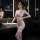 Sexy lace crop top and skirt set, open-crotch design, matching two-piece sleepwear for women.