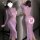 Feimu purple lace cheongsam lingerie set with sheer bust-out design and elegant cutouts, showcasing a sensual silhouette.