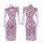 Feimu purple lace cheongsam lingerie set with sheer floral design and bust-out detail, front and back view.