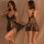 Sexy black lace lingerie set featuring sheer fabric with intricate designs, perfect for seductive sleepwear, provocative cost...