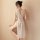 Sexy lace sleepwear set featuring a transparent long nightgown with a deep v-neckline and tie waist, perfect for women seekin...