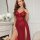 Elegant red lace mesh sexy sleep dress set featuring sheer design and deep neckline, perfect for women seeking lightweight al...