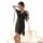 A woman poses elegantly in a sheer black plus-size sensual sleepwear set, featuring lace details and delicate ties, perfect f...