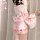 A woman wears a pink yasu sexy deep-v anime kimono lingerie set, featuring floral patterns and a bow tie, perfect for japanes...