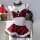 Genuine yun red christmas lingerie set featuring festive plaid design with white fur trim and lace details, perfect for holid...