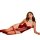 A woman models a luxurious red bodysuit with deep v-neckline, lace detailing, and fishnet stockings, perfect for date night, ...
