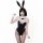 Sexy lace and patent leather rabbit girl costume set, perfect for role play and cosplay with bunny ears and bow tie.
