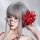 Gray wig with red floral hair clip set for buns, side braids, and ponytails, featuring chic design.