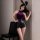 A woman poses confidently wearing a ruyun lingerie velvet dark fantasy cosplay sleep dress, featuring a purple halter top and...