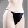 Black g-string briefs featuring a low-rise design with high slits, made from breathable cotton fabric for comfort and eleganc...