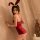 Sexy bunny lingerie set with red bunny ears, perfect holiday outfit for small bust, cute and tempting christmas-themed costum...
