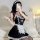 An adorable cosplay maid outfit featuring a black and white dress with lace details, perfect for sleepwear or nightgowns. inc...