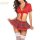 Sexy red uniform-style lingerie featuring a lace mesh skirt with a plunging neckline and matching top, perfect for women seek...