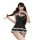 Adorable maid costume set featuring a cute, sexy backless black dress with lace details and stockings, perfect for themed eve...