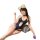 Adorable navy blue bodysuit with white trim, featuring an open-crotch design and a cute fur headband. perfect for dates and r...