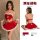Sexy santa-inspired dress with strapless bra top, festive red velvet design, perfect holiday costume.
