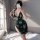 A stylish vintage-inspired dress featuring a high-waist design, elegant floral pattern, and pearl embellishments, perfect for...