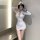 Sexy airline hostess costume set for women, featuring a plunging neckline and elegant design, perfect for role play with a to...