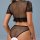 Sheer mesh lingerie set with lace trim, featuring an open front bra and matching panties for a flirty, feminine look.