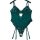 Emerald green lace bodysuit with open-crotch design and adjustable straps.