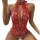 Red lace trim sheer lingerie bodysuit with halter neck, deep v front, and floral embroidery – sexy intimate sleepwear.