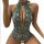 Sheer green lace lingerie bodysuit with scalloped trim and halter neck, sexy intimate sleepwear for women.
