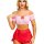 Off-shoulder sheer mesh two-piece nightwear set featuring ruffled edges and a red bow detail, perfect for plus-size women see...
