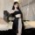 A woman wears an elegant ancient chinese hanfu lingerie set, featuring a sheer sensual sleep dress paired with a no-remove co...