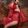 Vintage-inspired red sheer palace-style doudou and sensual sleep dress set, perfect for elegant evening wear with a touch of ...