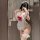 Anime maid cosplay dress featuring cute lolita style with lace, bows, and stockings, perfect for sexy and playful female serv...