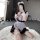 Anime maid costume for women featuring a transparent loli lolita outfit with sheer lace and ribbon details, perfect for cospl...