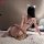 Woman wearing bear-themed sensual open-crotch bodysuit, sexy qqny lingerie sleepwear set for couples, posing on bed with cat ...