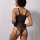 Sexy black bodysuit for women featuring sheer mesh fabric, lace-up design, and push-up effect for a stylish look.