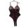 Black lace bodysuit with red floral embroidery, sheer mesh panels, and open-crotch design. sexy european-style lingerie for w...
