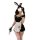 Sexy black lace bunny maid costume with fishnet stockings, perfect for nightclub role play.